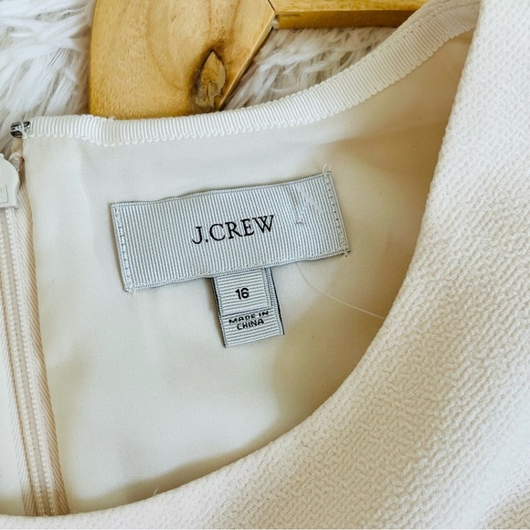 J Crew NWT Sleeveless Sheath Dress Cream Black Faux Leather Stretch Size 16 - Picture 11 of 16